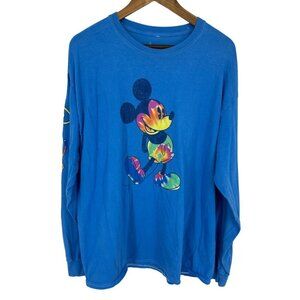 Disney Parks Blue and Multi Colored Tie Dye Mickey Mouse Long Sleeve Shirt Sz XL